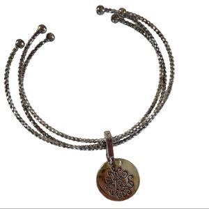 Layered Look 3 thin Shiny Silver cuff bracelet with Charm Attached and Etching